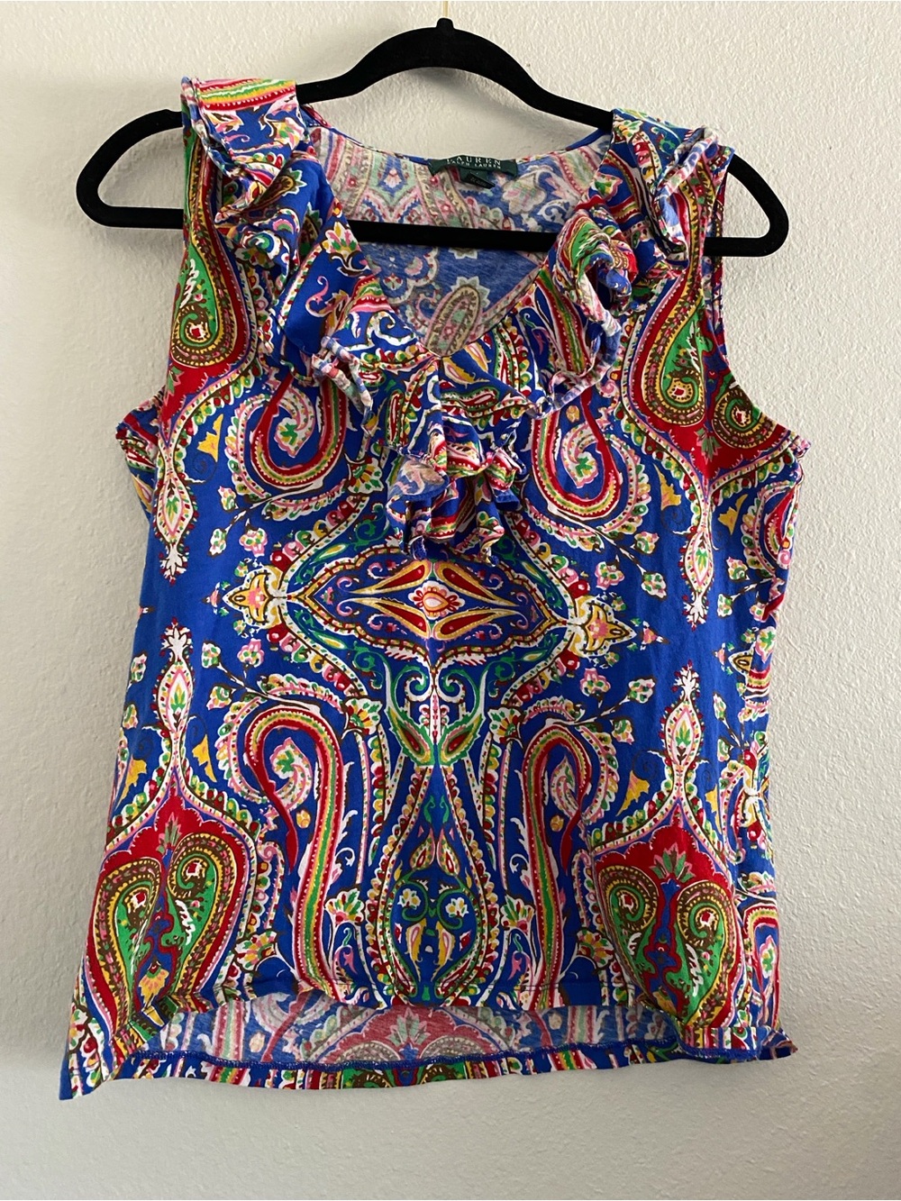 Lauren Ralph Lauren Tank Top Colorful Ruffled Cotton Paisley M/L